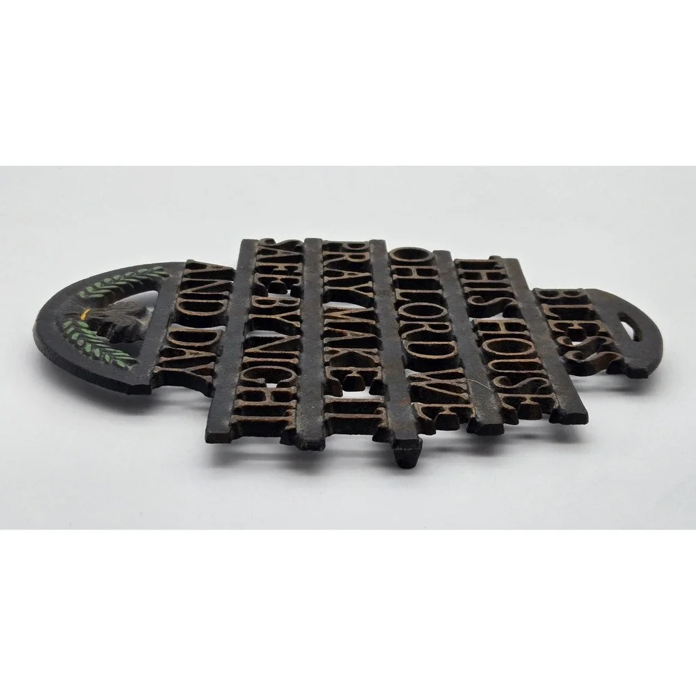 Wilton Cast Iron Trivet Bless This‎ House Prayer Black Gold Vintage Decor